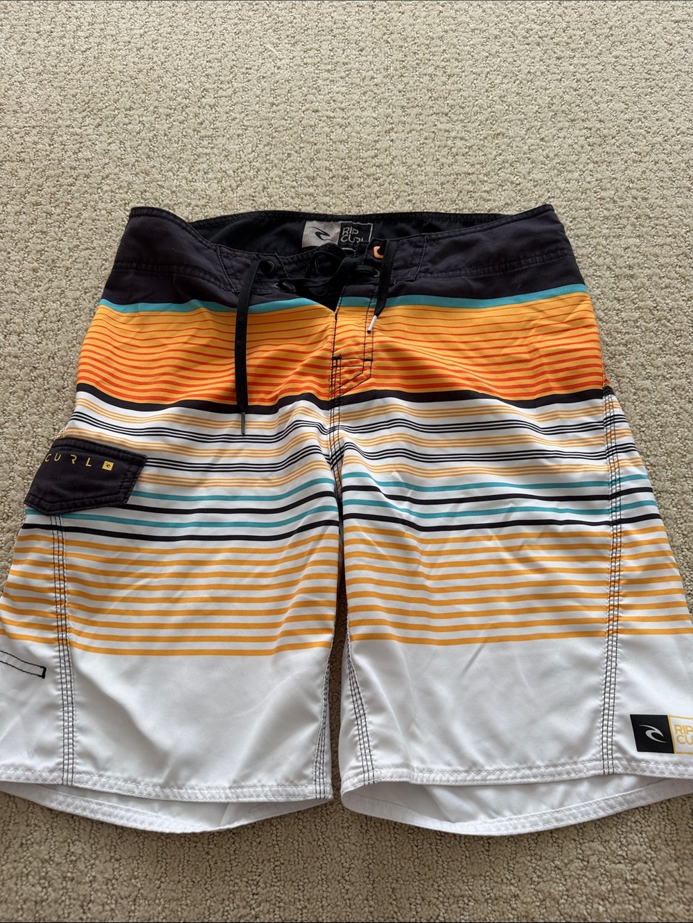 Rip Curl Men’s Orange, Teal & White Striped Board Shorts